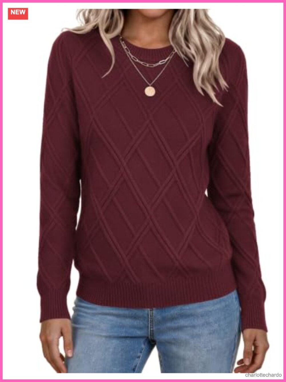 Women's Cable Knit Sweater Long Sleeve Crewneck Pullover Cozy Fall Winter